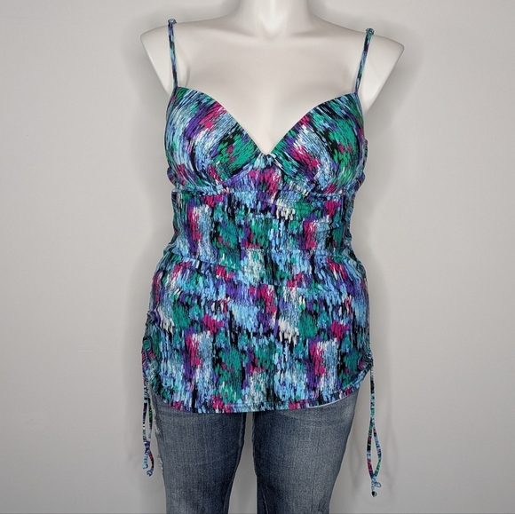 Assets By Spanx Blue Green Purple V Neck Bikini Tankini Swim Top XL - Picture 1 of 9